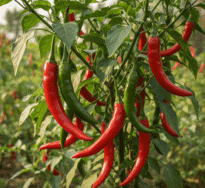Horn chili a large Vietnamese chili pepper with moderate heat and vibrant red color, widely used in cooking and decoration.