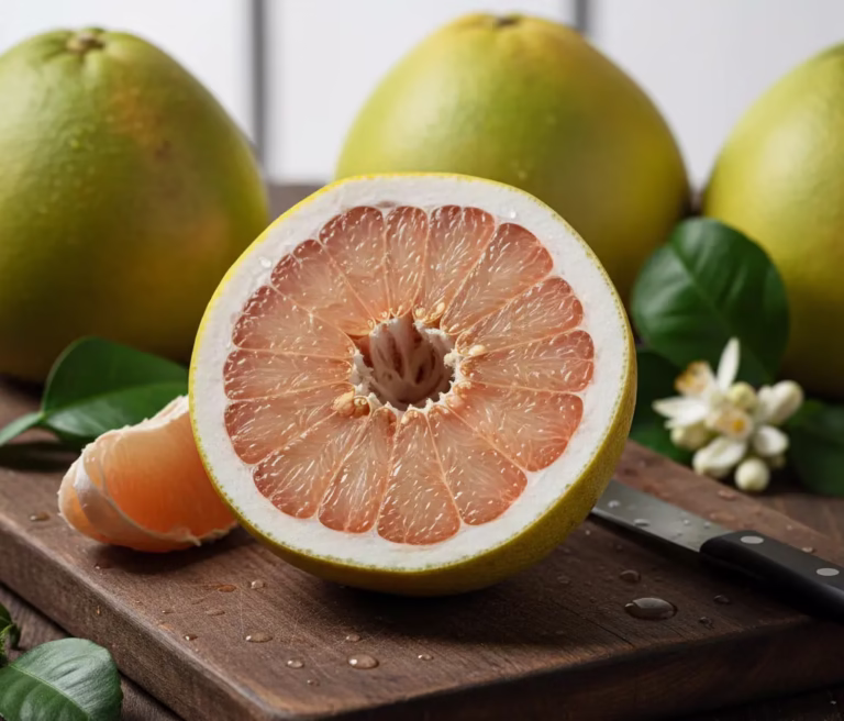 Vietnamese pomelos showcased for export, highlighting their premium quality, sweetness, and growing global demand.