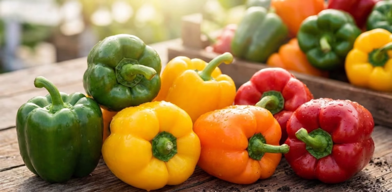 Colorful bell peppers rich in vitamins and antioxidants – green, yellow, orange and red bell peppers for healthy nutrition