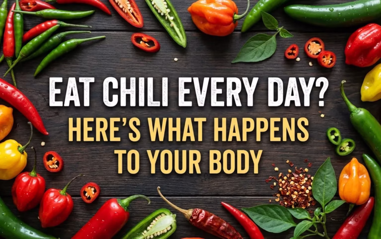 Eat chili every day infographic showing health benefits of chili peppers on human body