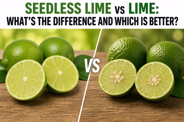 Seedless lime vs lime comparison showing whole and sliced fruits highlighting differences in seeds and appearance