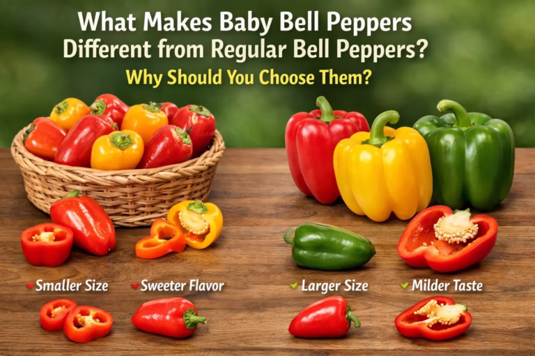 Baby bell peppers vs regular bell peppers comparison showing size, color, and shape differences