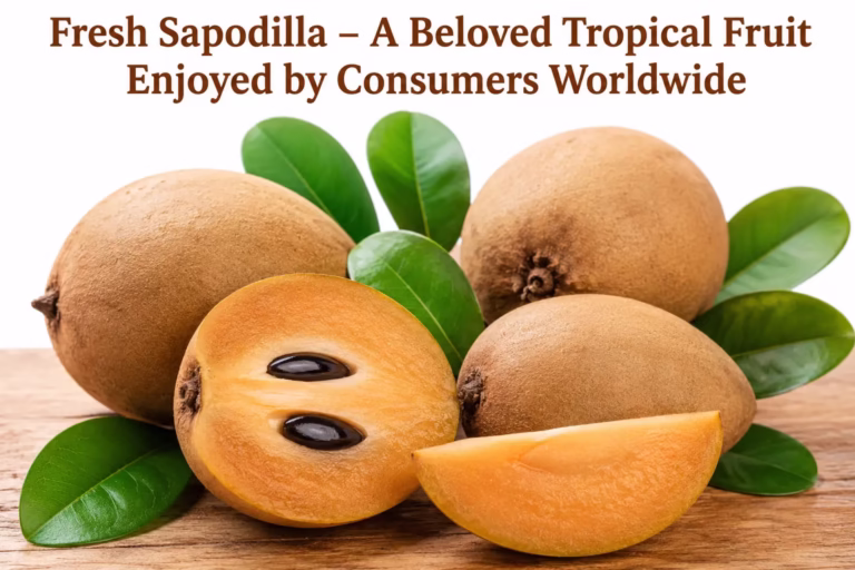 Fresh sapodilla fruit with sliced sapodilla and green leaves showcasing a beloved tropical fruit enjoyed worldwide