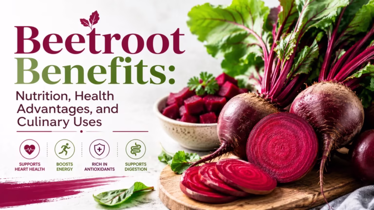 Beetroot benefits nutrition health advantages and culinary uses with fresh beetroot slices and leafy greens