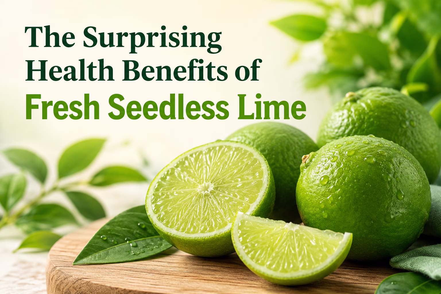 Fresh seedless lime with sliced lime fruits showcasing the health benefits, vitamin C content and versatile culinary uses