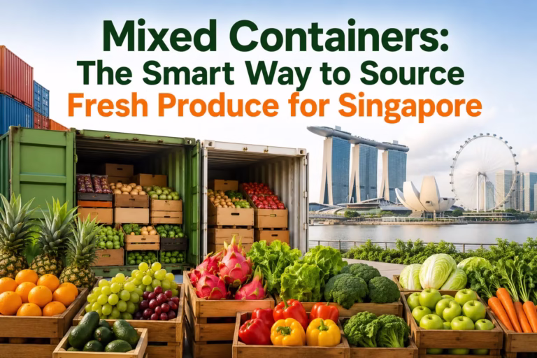 Mixed containers of fresh fruits and vegetables from Vietnam for Singapore importers, reducing costs and simplifying sourcing.